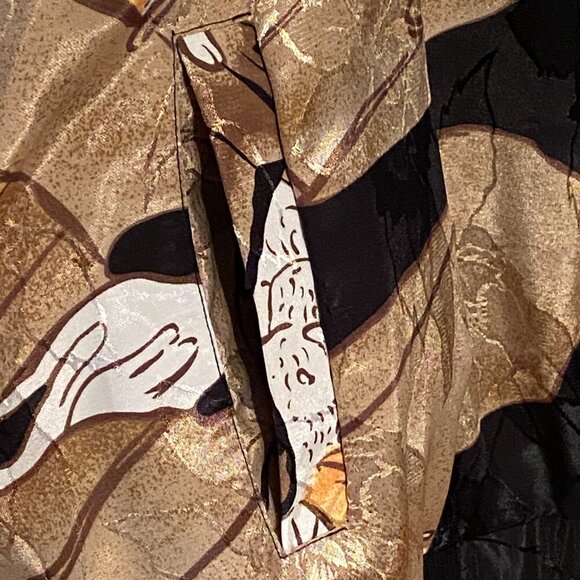 Vtg Candy Nelson Silk Bomber Jacket French Art Full Zip Satin Gold Brown Med/Lrg - Picture 5 of 5